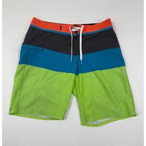 Quiksilver Mens Board Shorts Size 33 Neon Green Blue Colorblock Swim Trunks